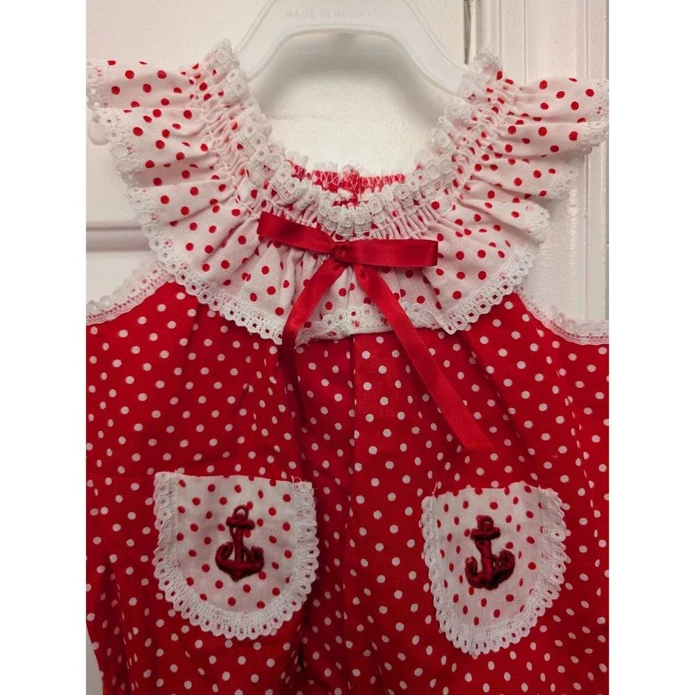 Vintage Carter's Baby Girls Bubble Romper Size 18 Months Red W/ White Polka Dots